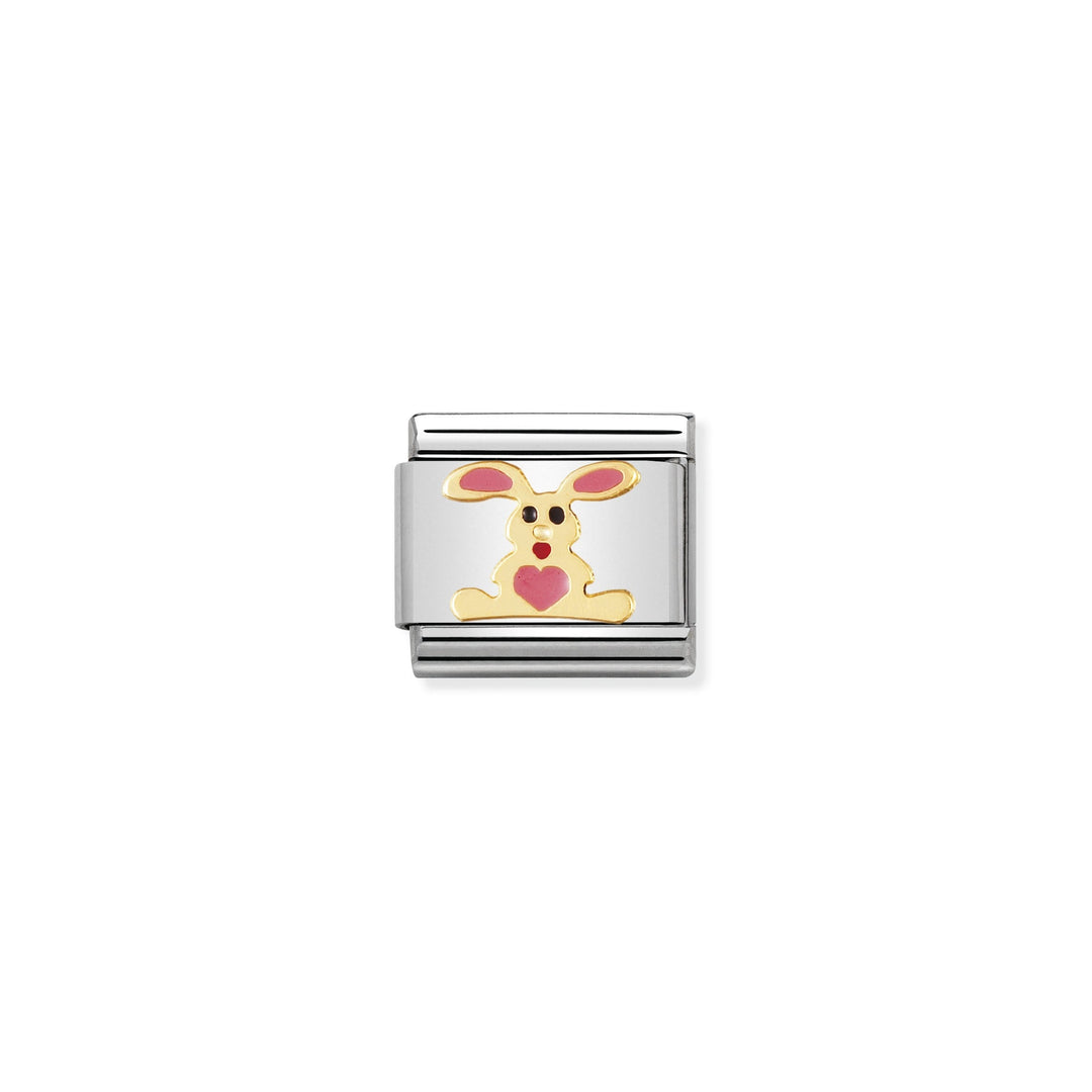 Nomination - Yellow Gold Classic Animals Pink Rabbit Charm