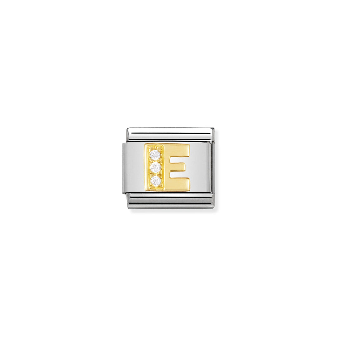 Nomination - Yellow Gold Classic Letters Cubic Zirconia E Charm