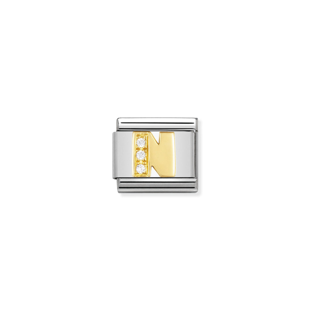 Nomination - Yellow Gold Classic Letters Cubic Zirconia N Charm