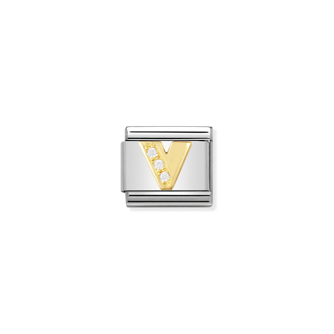 Nomination - Yellow Gold Classic Letters Cubic Zirconia V Charm