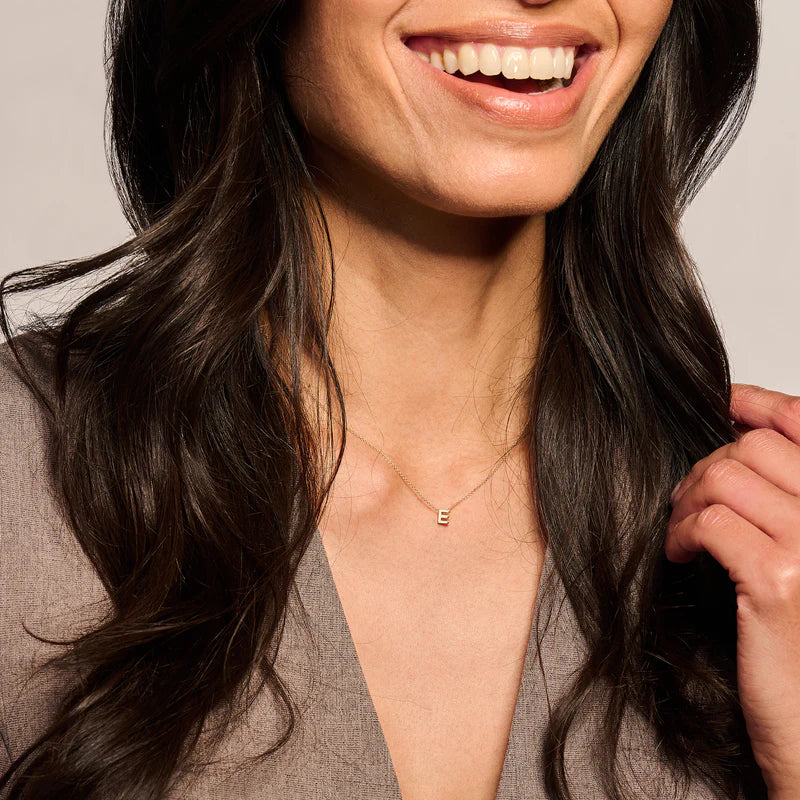 Blush - 42cm Initial E Necklace - 14kt Yellow Gold