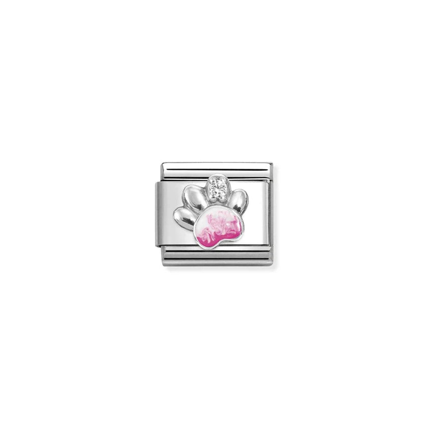 Nomination - Composable Pink Paw Print with CZ Charm - Silver