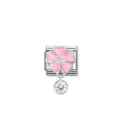 Nomination - Composable Pink Flower Round Pendant Charm - Silver