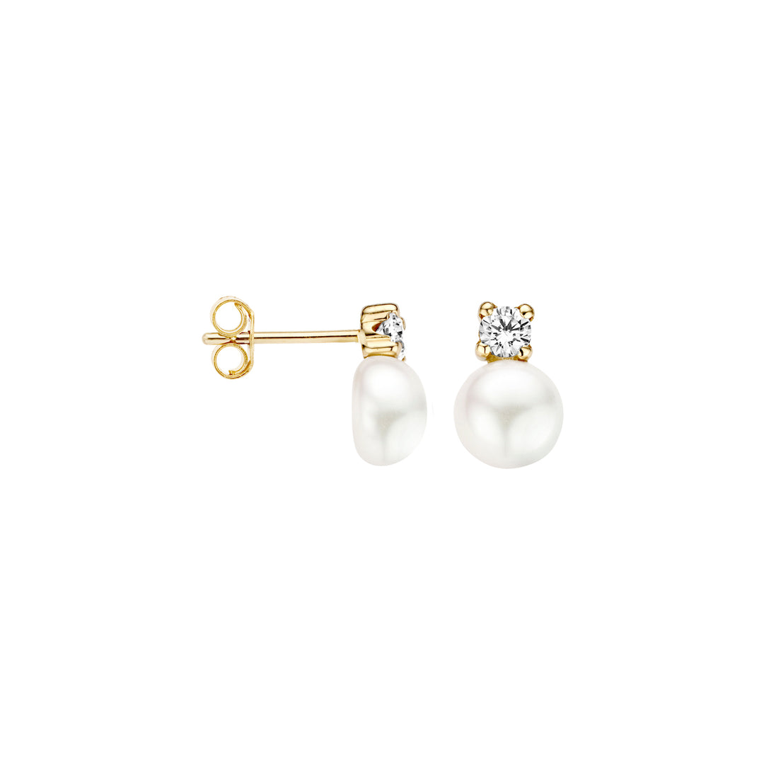 Blush - 3.3mm CZ Pearl Drop Earrings - 14kt Yellow Gold