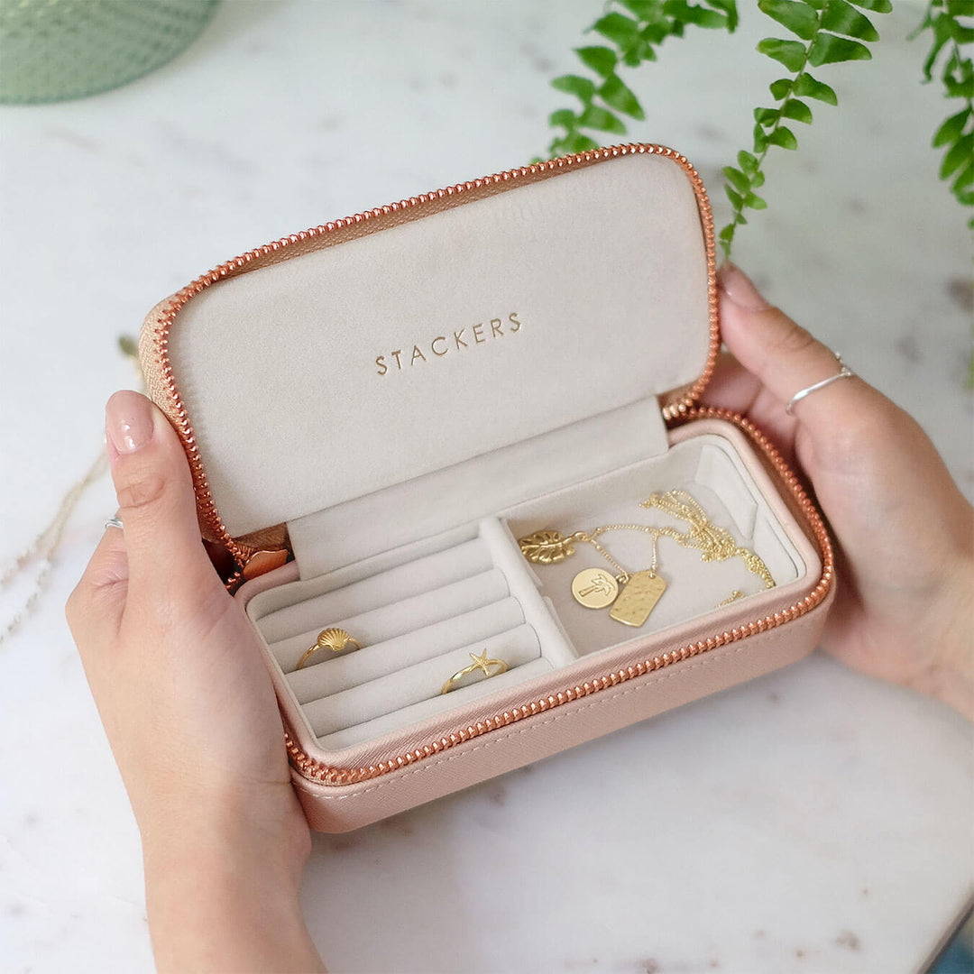 Stackers - Blush Pink Medium Zipped Travel Jewellery Box