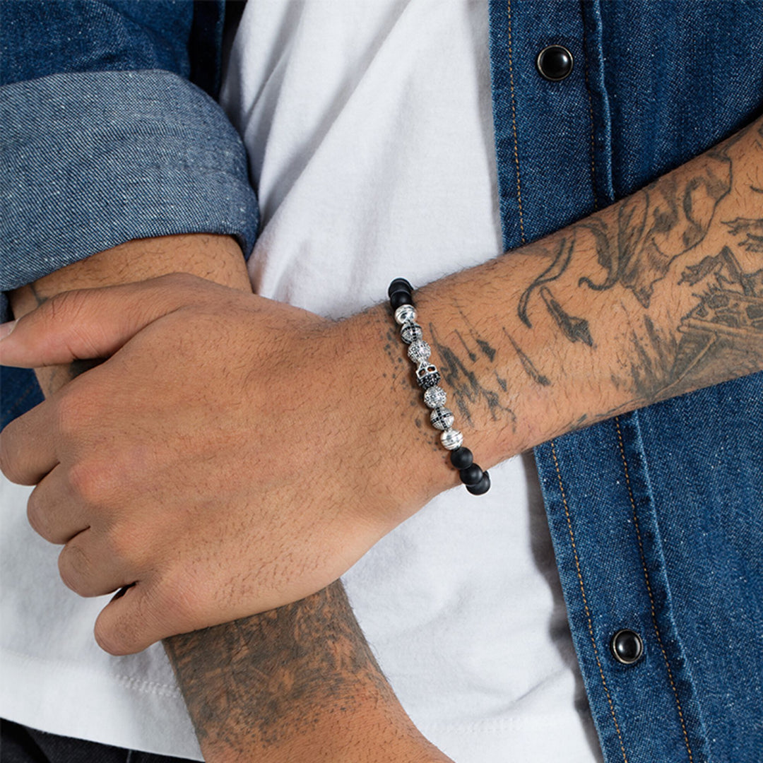 Thomas Sabo - Beaded Skull and Symbol bracelet Obsidian and Silver Bracelet