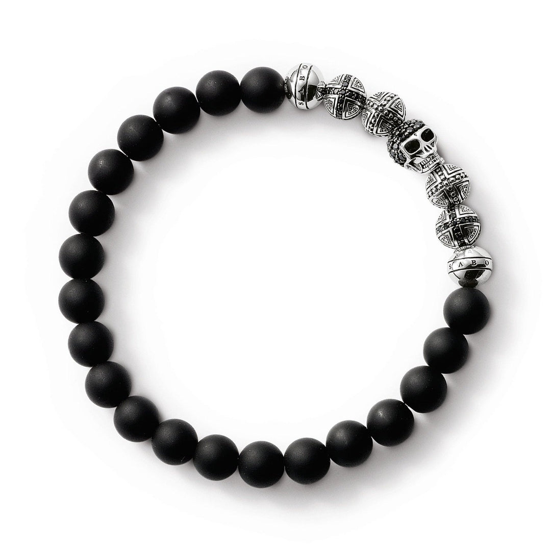Thomas Sabo - Beaded Skull and Symbol bracelet Obsidian and Silver Bracelet