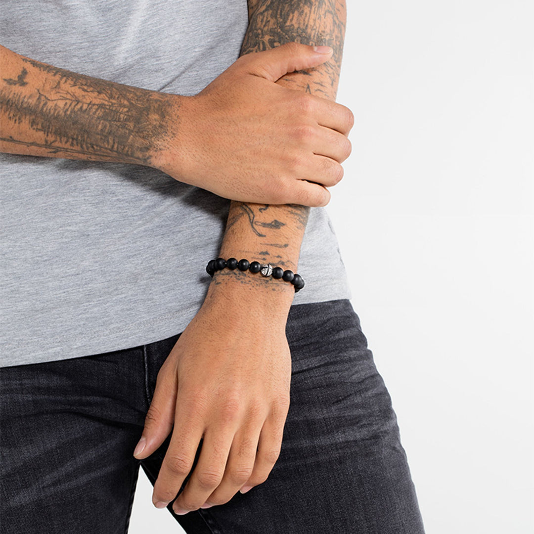 Thomas Sabo - Beaded Obsidian Bracelet with Silver Cross Bead