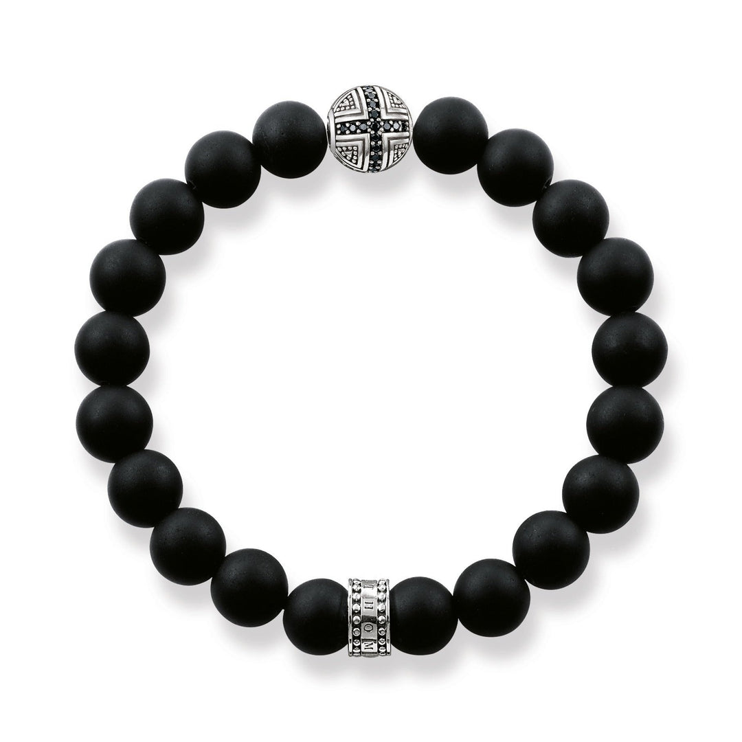Thomas Sabo - Beaded Obsidian Bracelet with Silver Cross Bead
