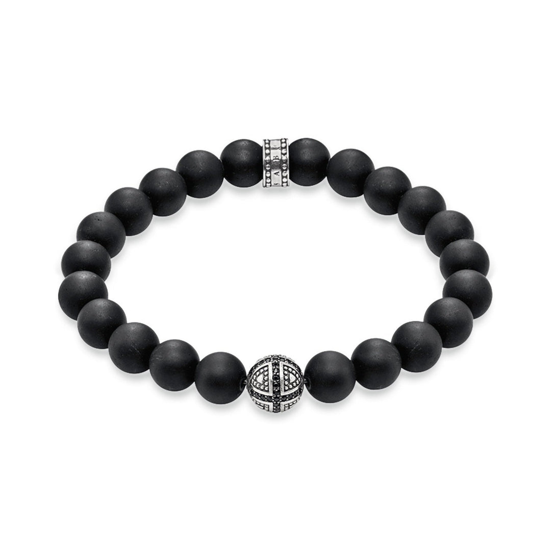 Thomas Sabo - Beaded Obsidian Bracelet with Silver Cross Bead
