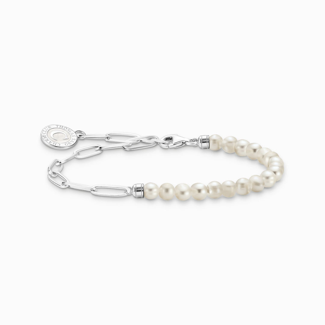 Thomas Sabo - Charm Bracelet with White Pearls and Silver Charmista Member Coin - Silver