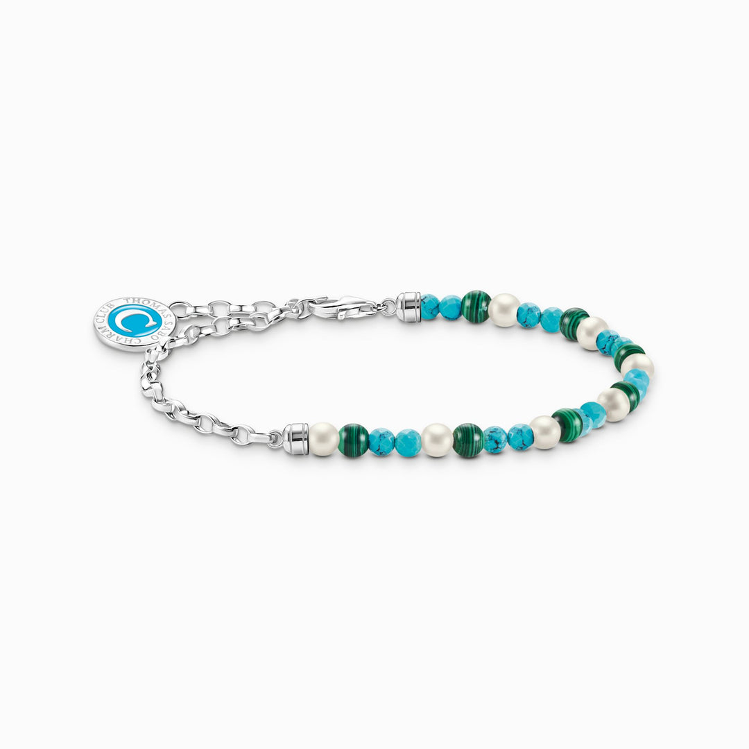 Thomas Sabo - White Pearl and Malachite Charmista Member Charm Bracelet - Silver