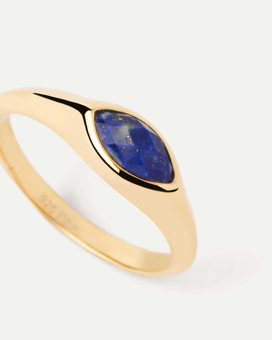 PDPAOLA - Lapis Lazuli Nomad Stamp Ring - Gold