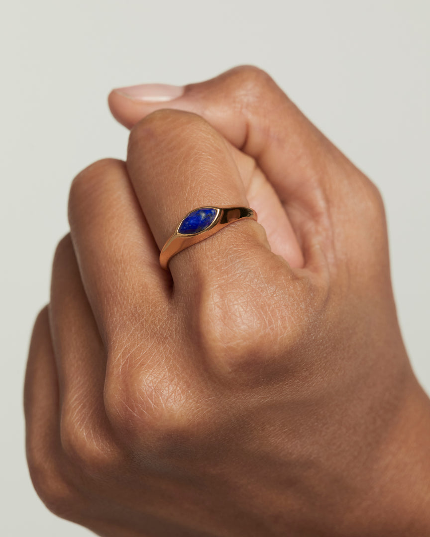 PDPAOLA - Lapis Lazuli Nomad Stamp Ring - Gold