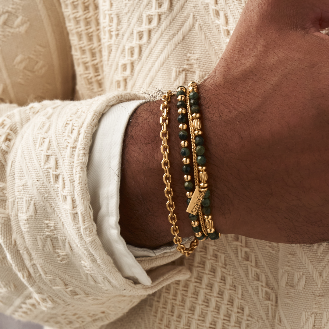 ChloBo - Men's Golden Obsidian Triple Ball Bracelet - Gold