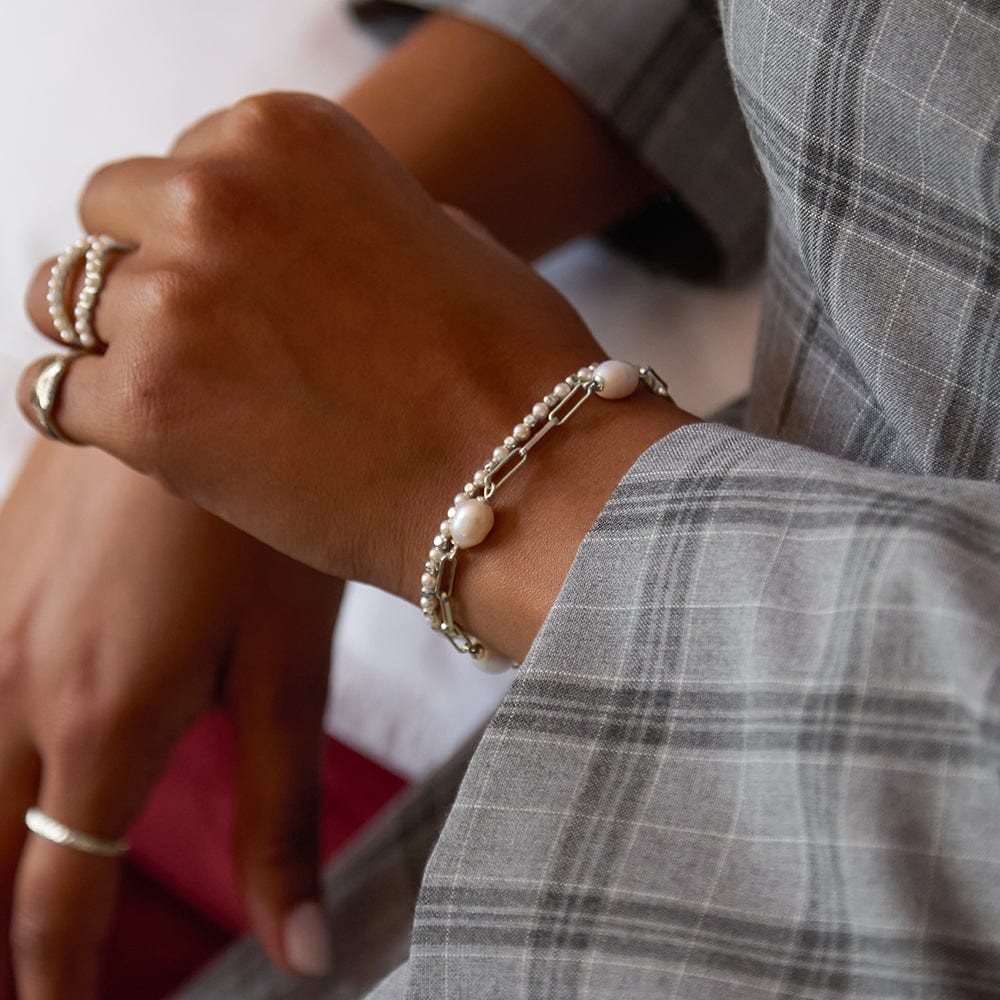 Daisy London - Pearl and Bead Bracelet - Silver