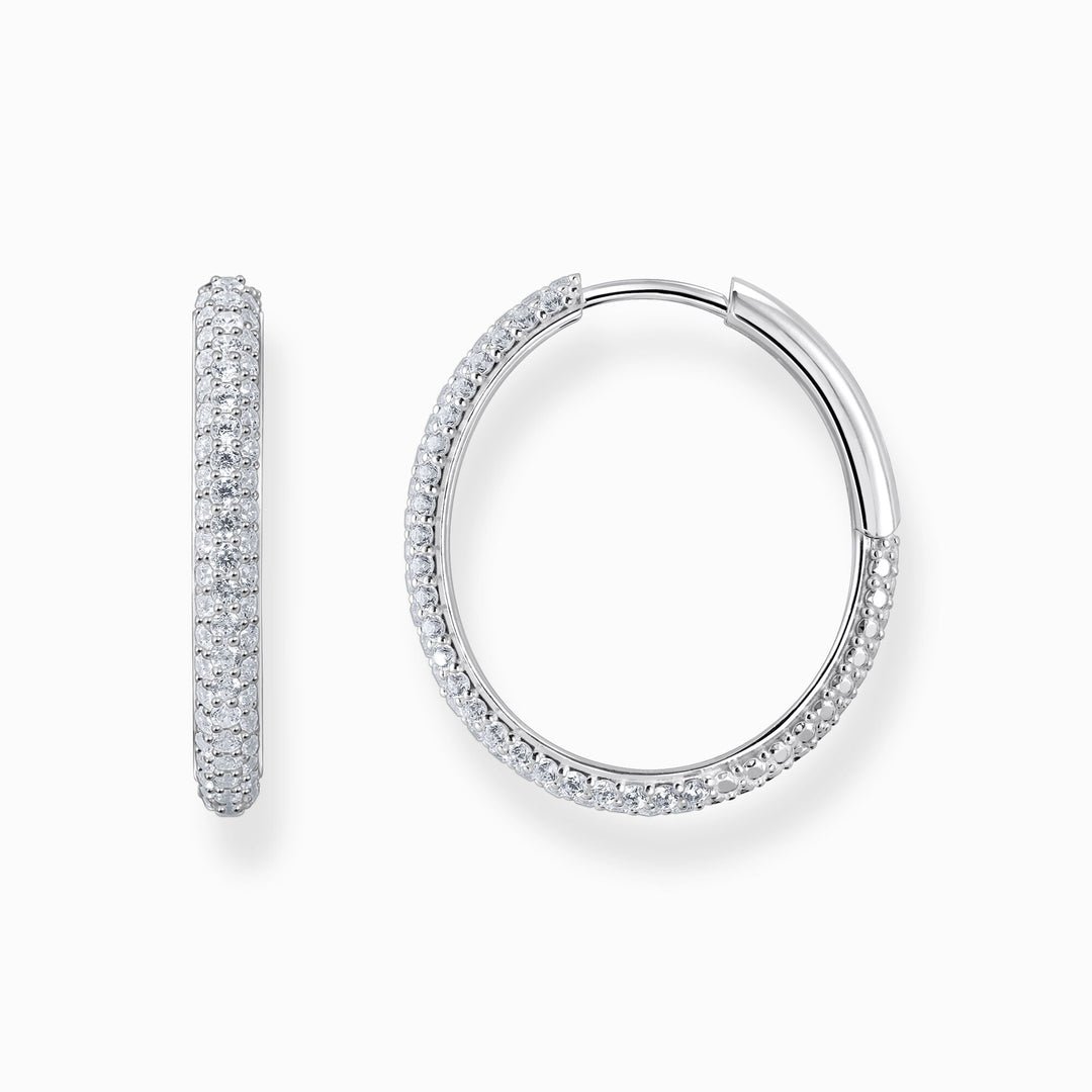 Thomas Sabo - White CZ Big Thin Hoop Earrings - Silver