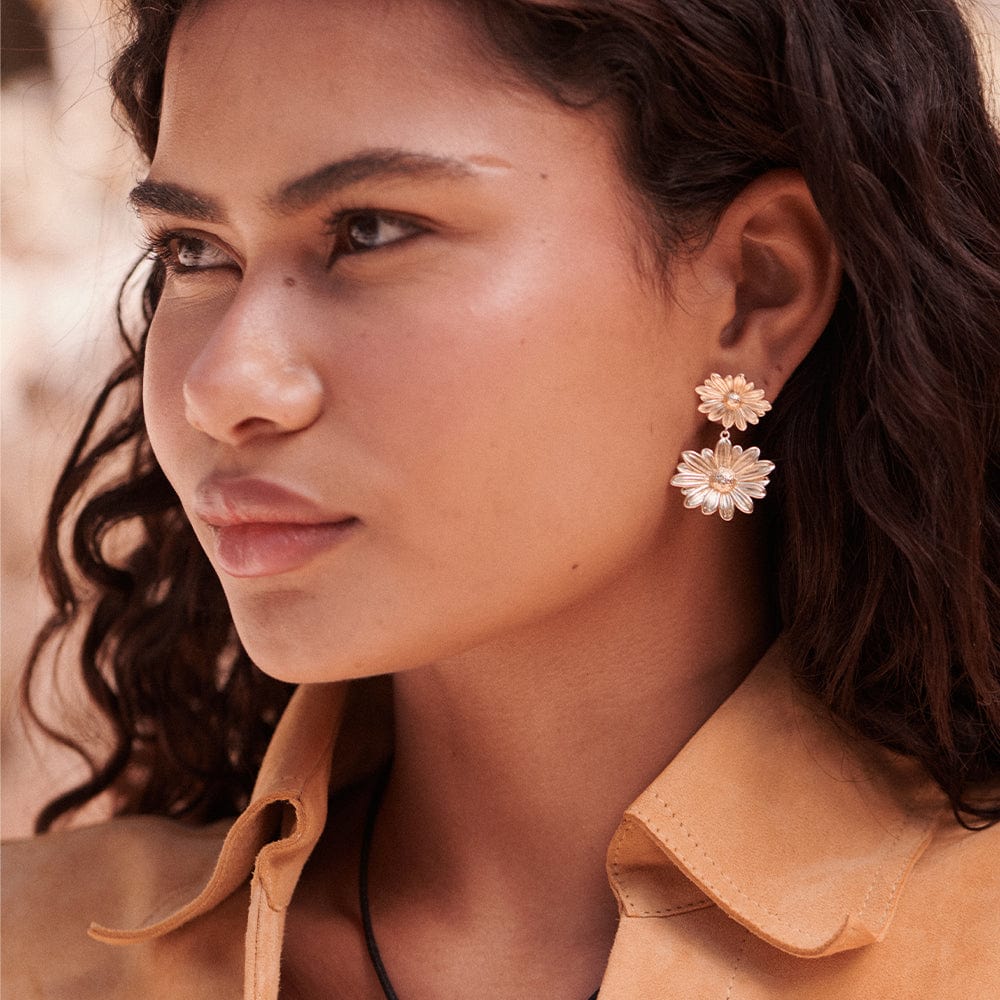 Daisy London - Double Daisy Flower Earrings - Gold