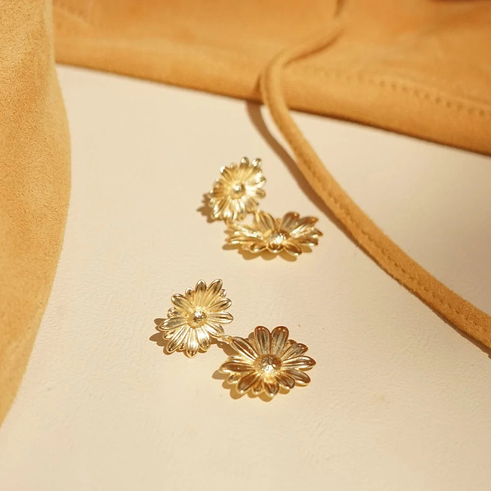 Daisy London - Double Daisy Flower Earrings - Gold