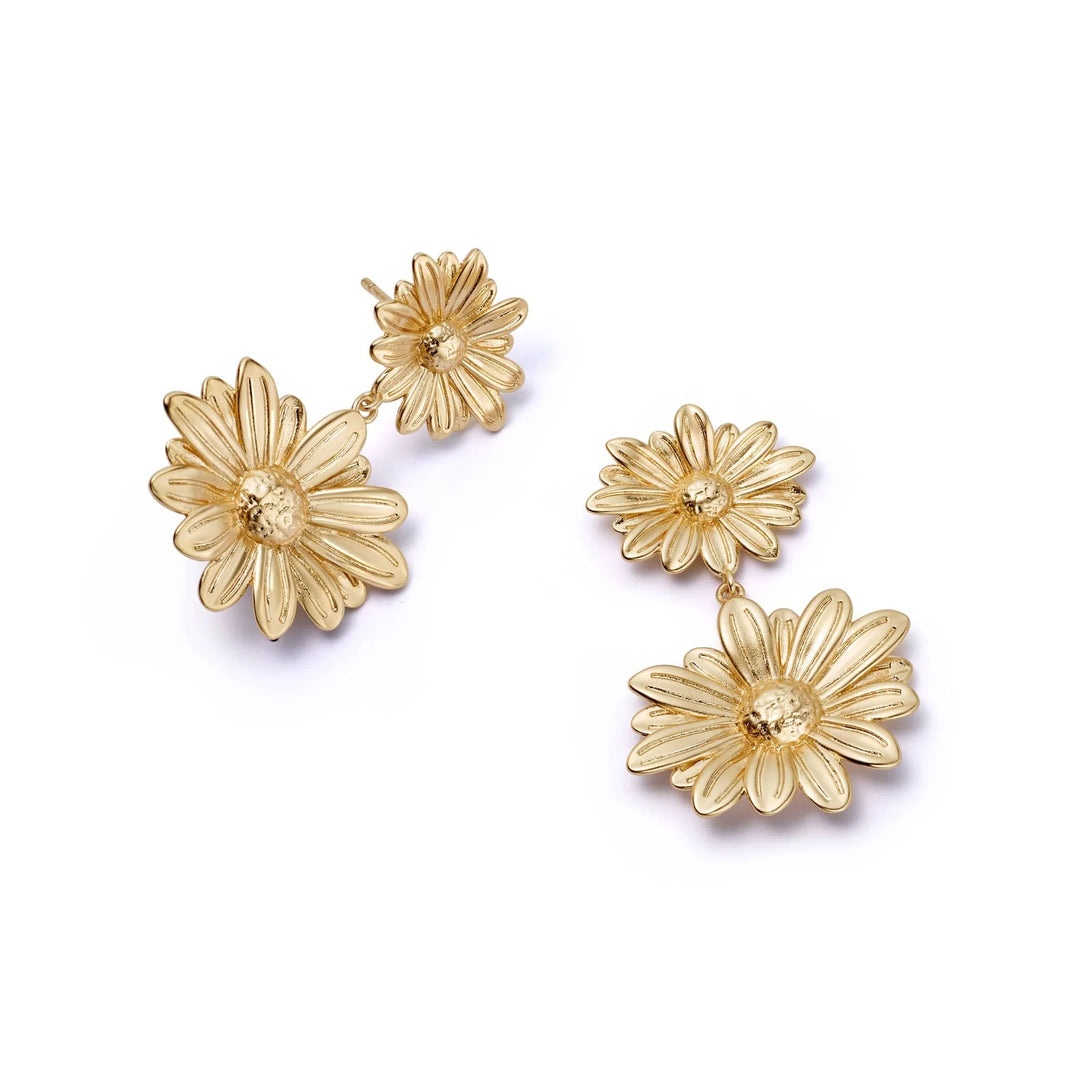 Daisy London - Double Daisy Flower Earrings - Gold