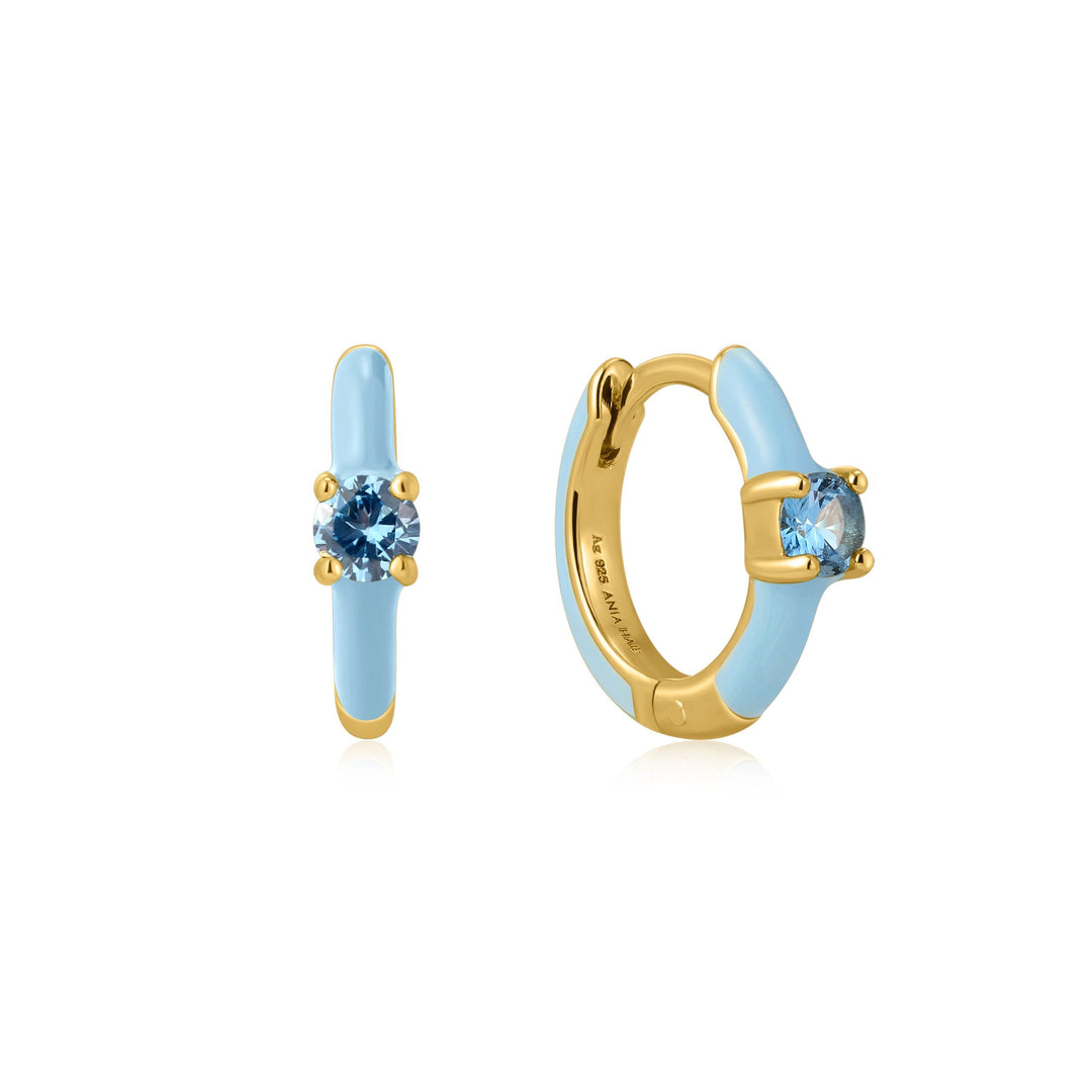 Ania Haie - Powder Blue Enamel Huggie Hoop Earrings - Gold