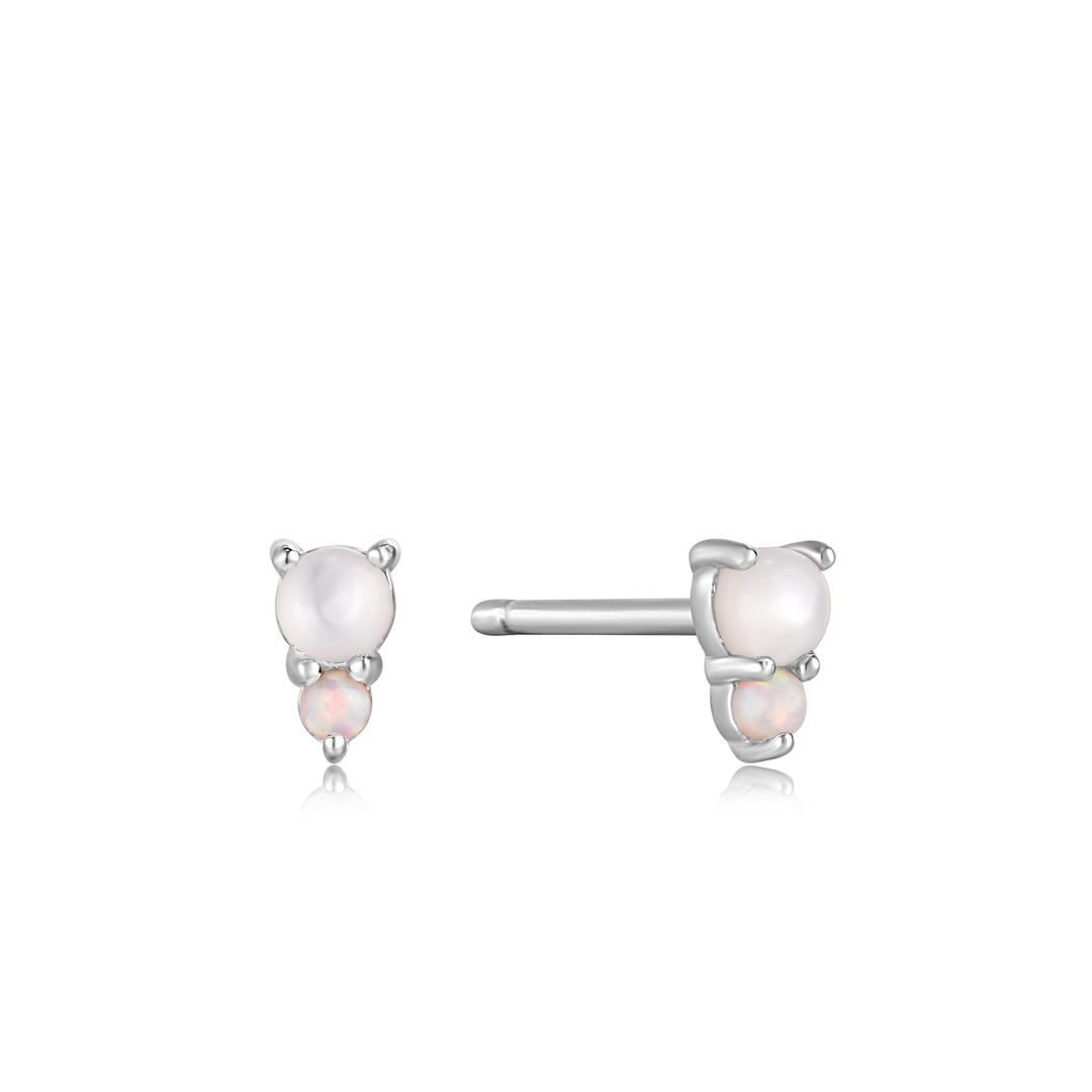 Ania Haie - Mother of Pearl and Kyoto Opal Stud Earrings - Silver