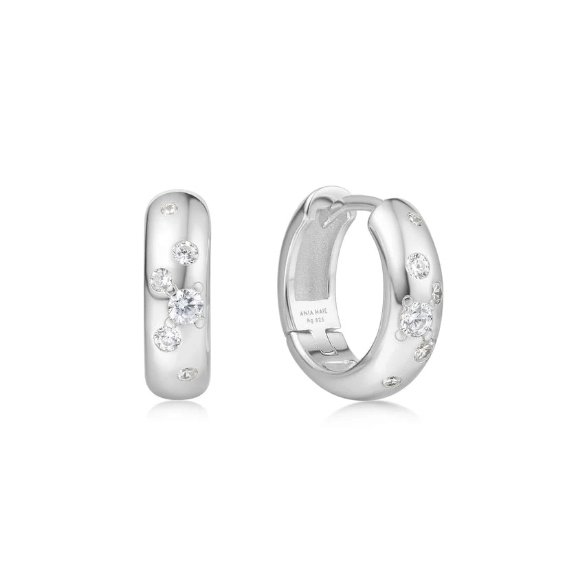 Ania Haie - Small Chubby Sparkling Huggie Hoop Earrings - Silver