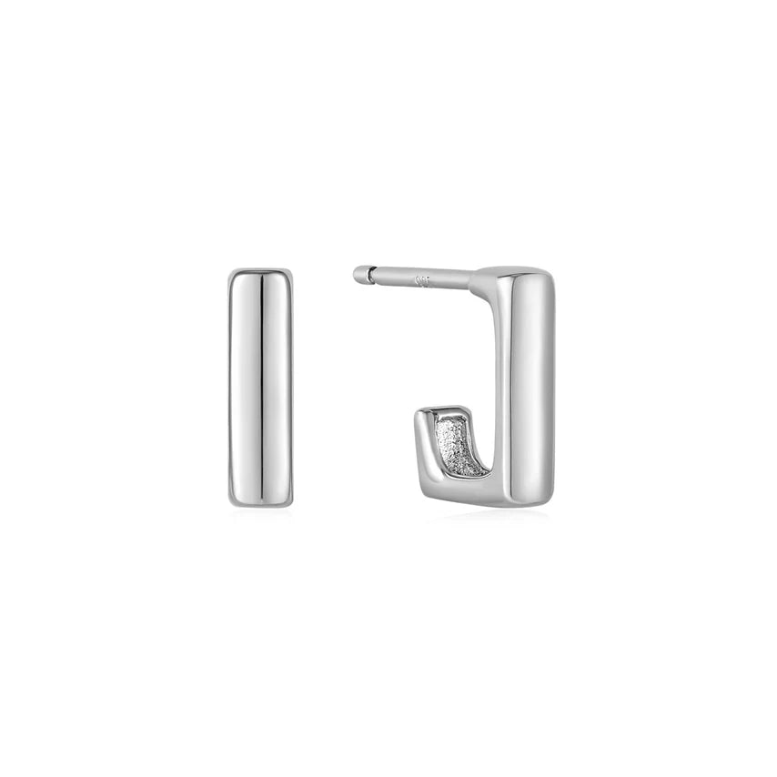 Ania Haie - Smooth Square Hoop Stud Earrings - Silver