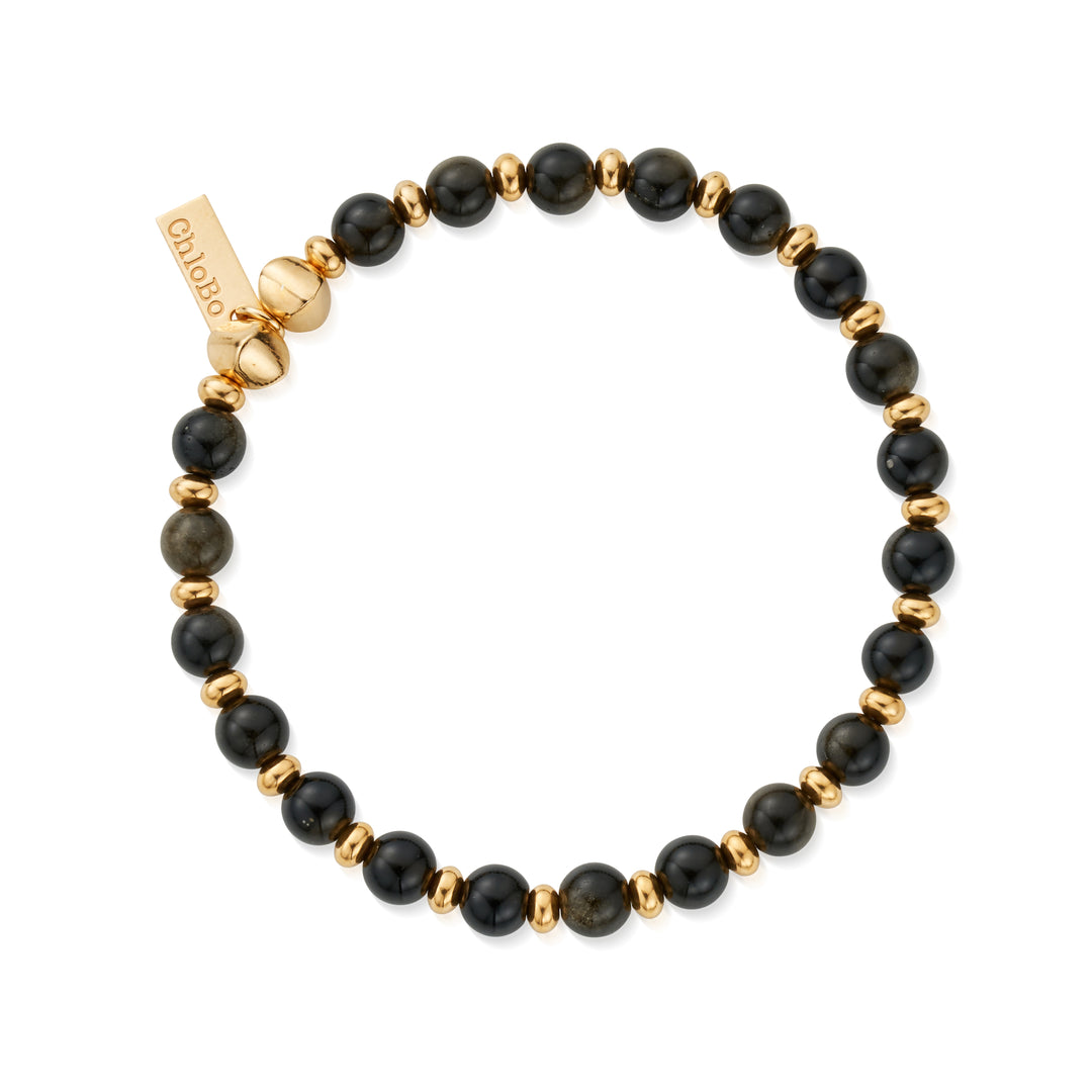 ChloBo - Men's Golden Obsidian Slim Round Bracelet - Gold