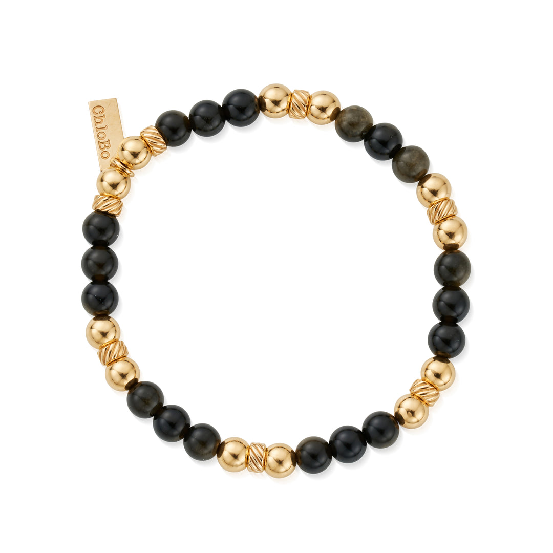 ChloBo - Men's Golden Obsidian Triple Ball Bracelet - Gold