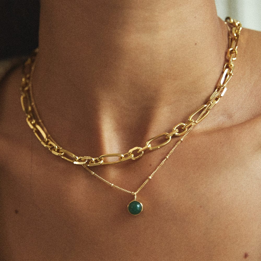 Daisy London - Green Aventurine Healing Stone Necklace - Gold