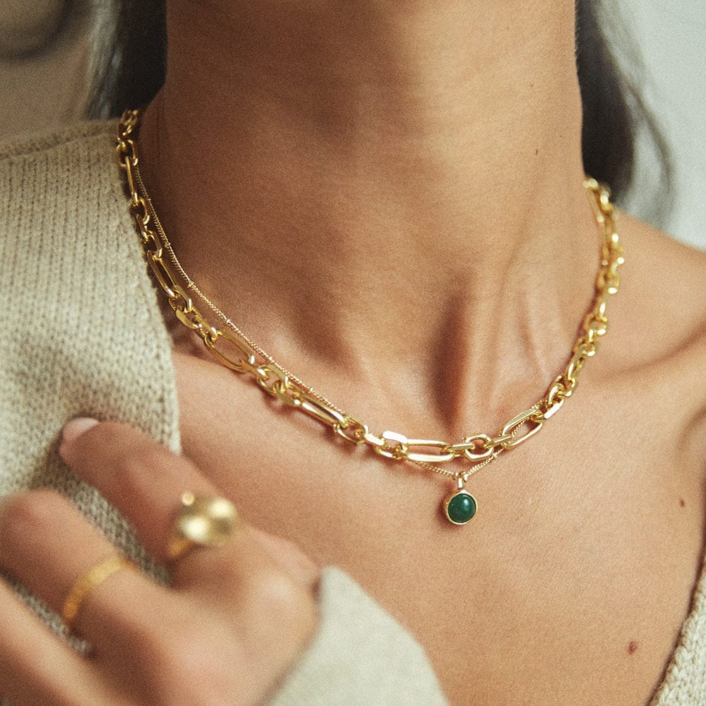 Daisy London - Green Aventurine Healing Stone Necklace - Gold