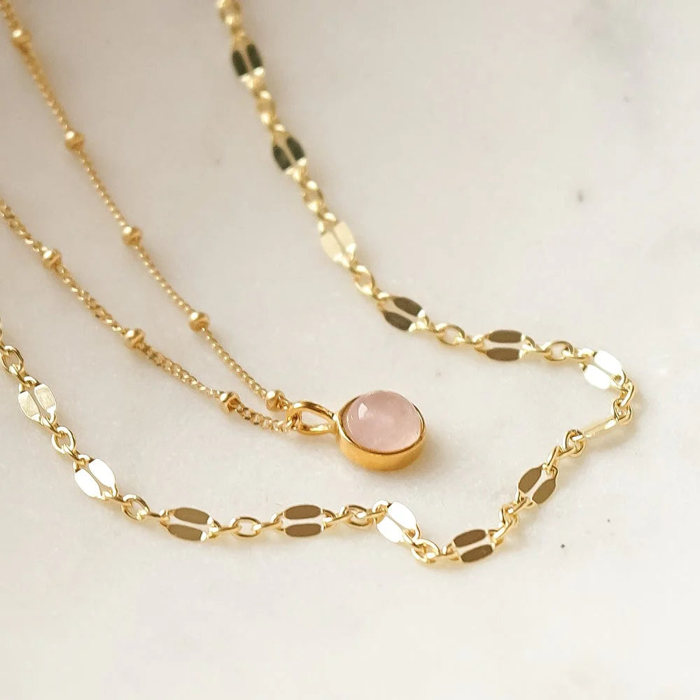 Daisy London - Rose Quartz Healing Stone Necklace - Gold