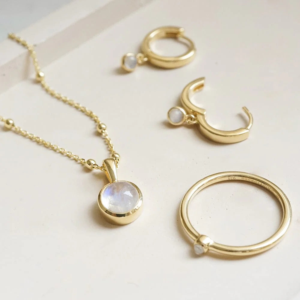 Daisy London - Rainbow Moonstone Healing Stone Necklace - Gold
