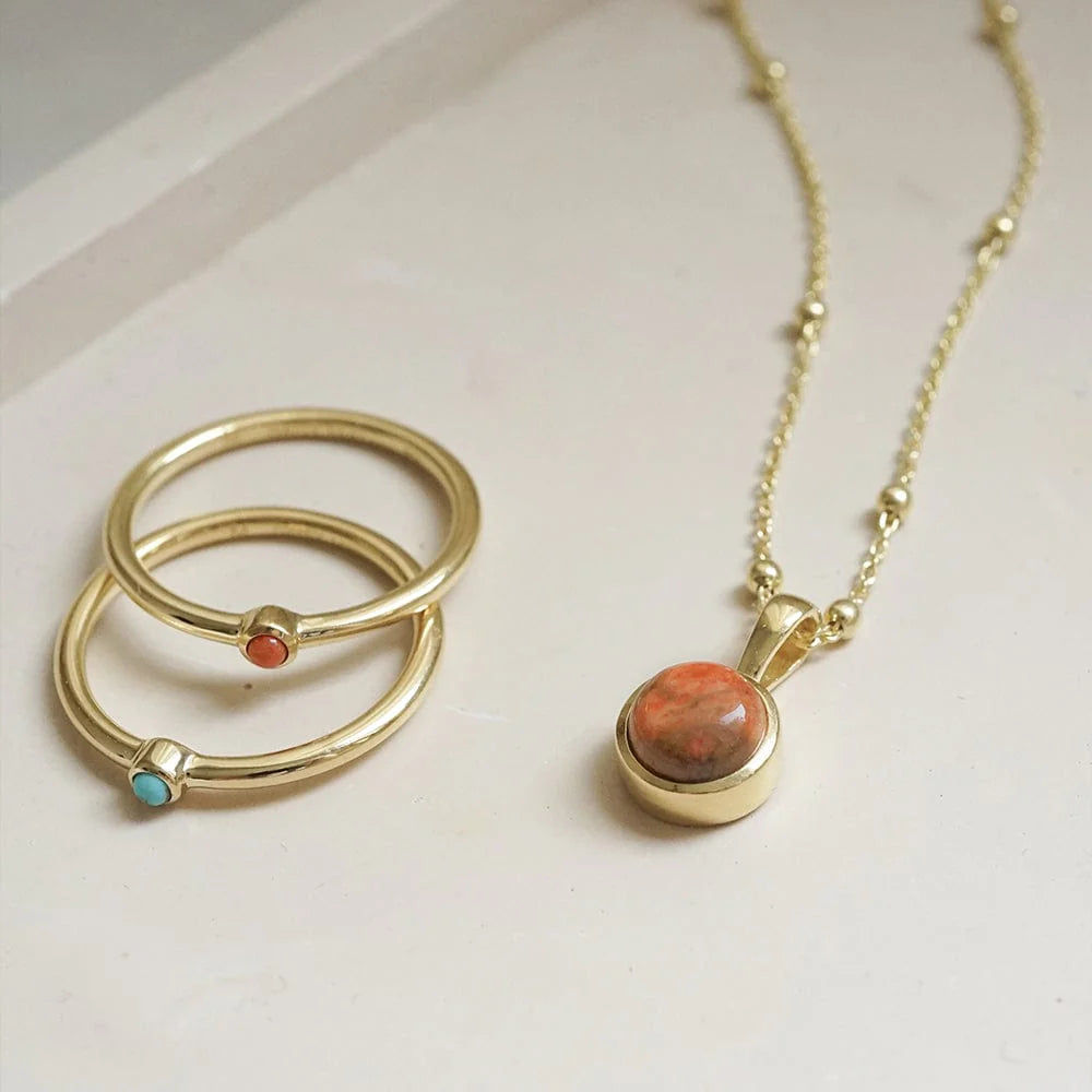 Daisy London - Red Coral Healing Stone Necklace - Gold