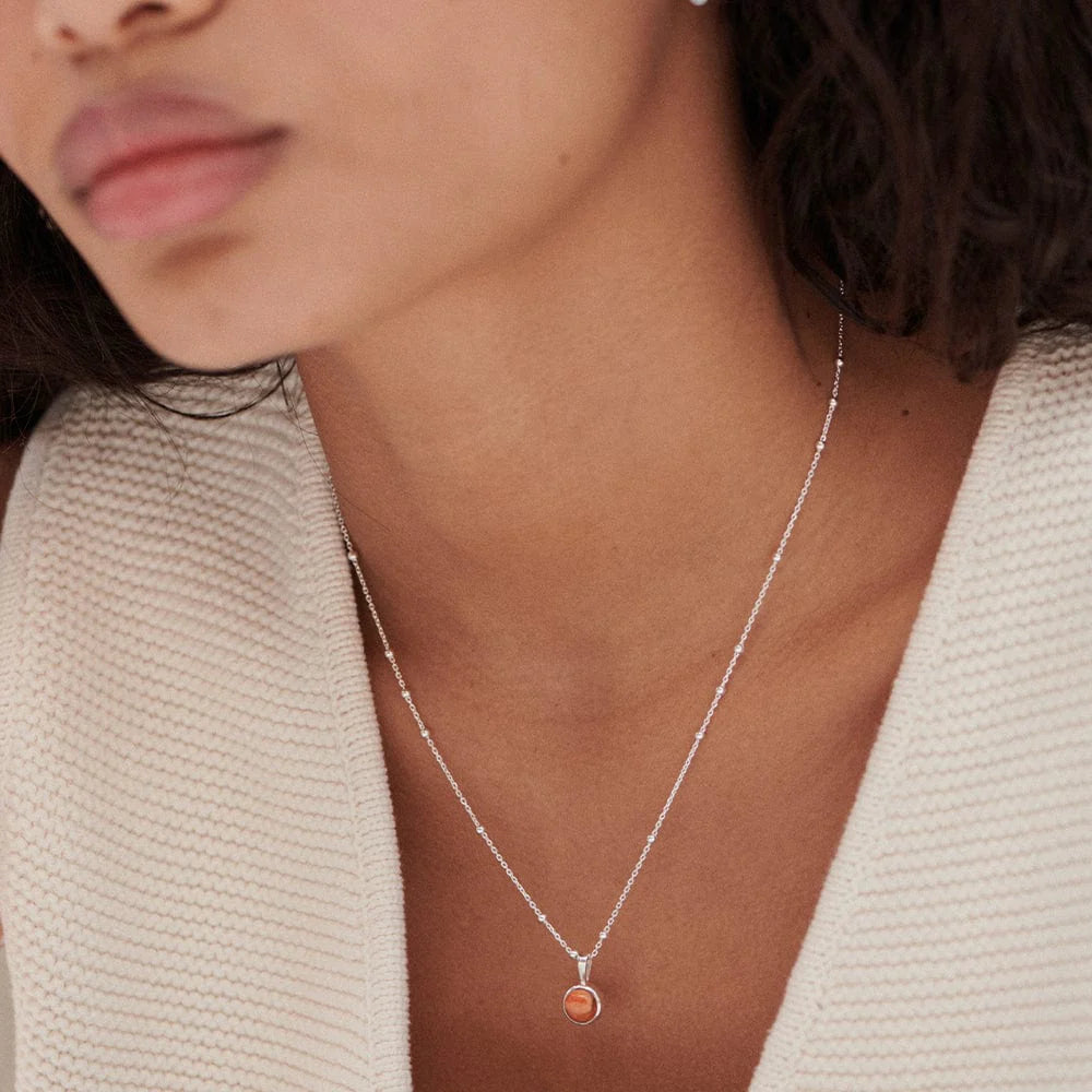 Daisy London - Red Coral Healing Stone Necklace - Silver