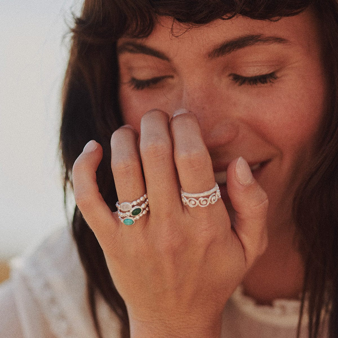 Daisy London - Green Aventurine Healing Stone Bobble Ring - Silver