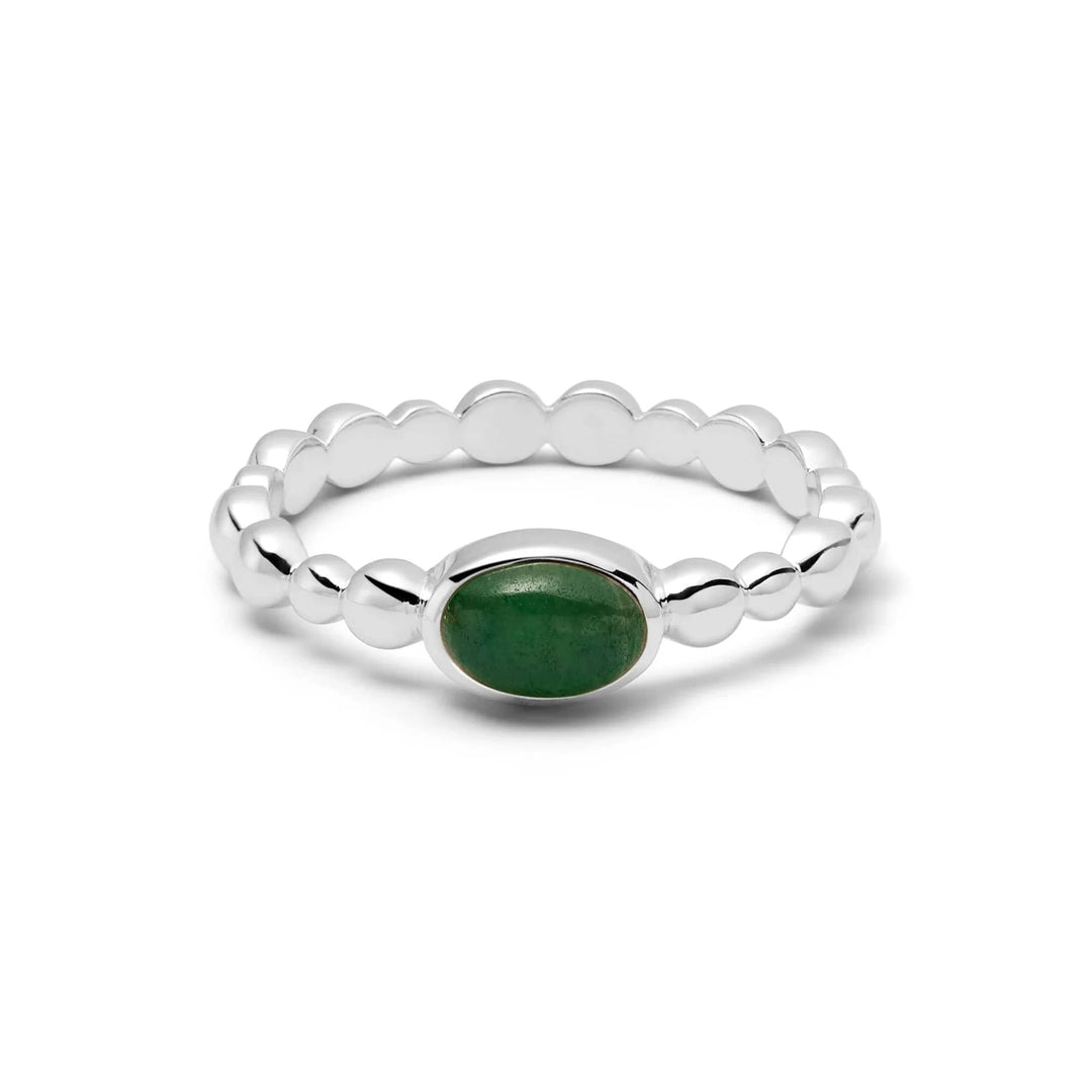 Daisy London - Green Aventurine Healing Stone Bobble Ring - Silver
