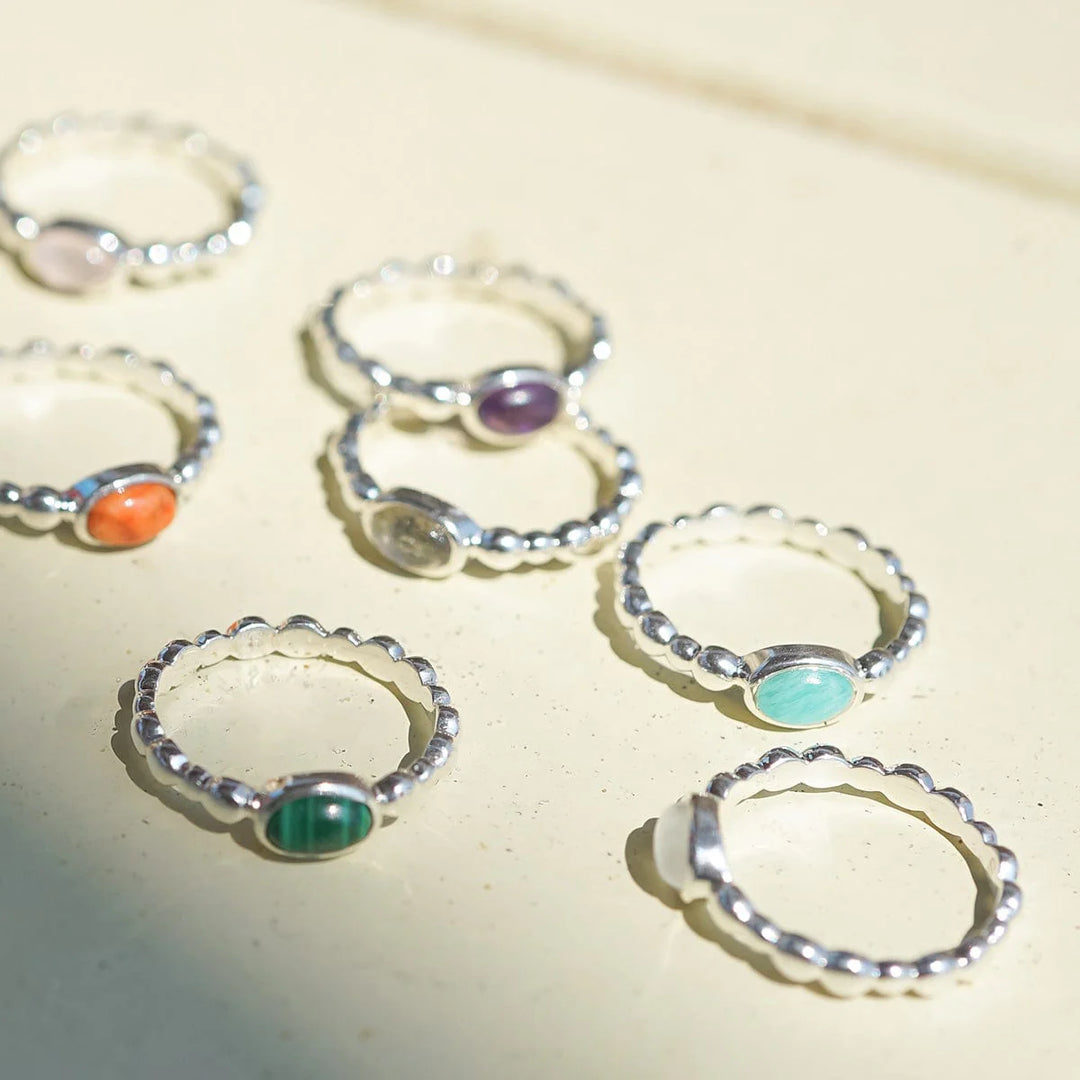 Daisy London - Amazonite Healing Stone Bobble Ring - Silver
