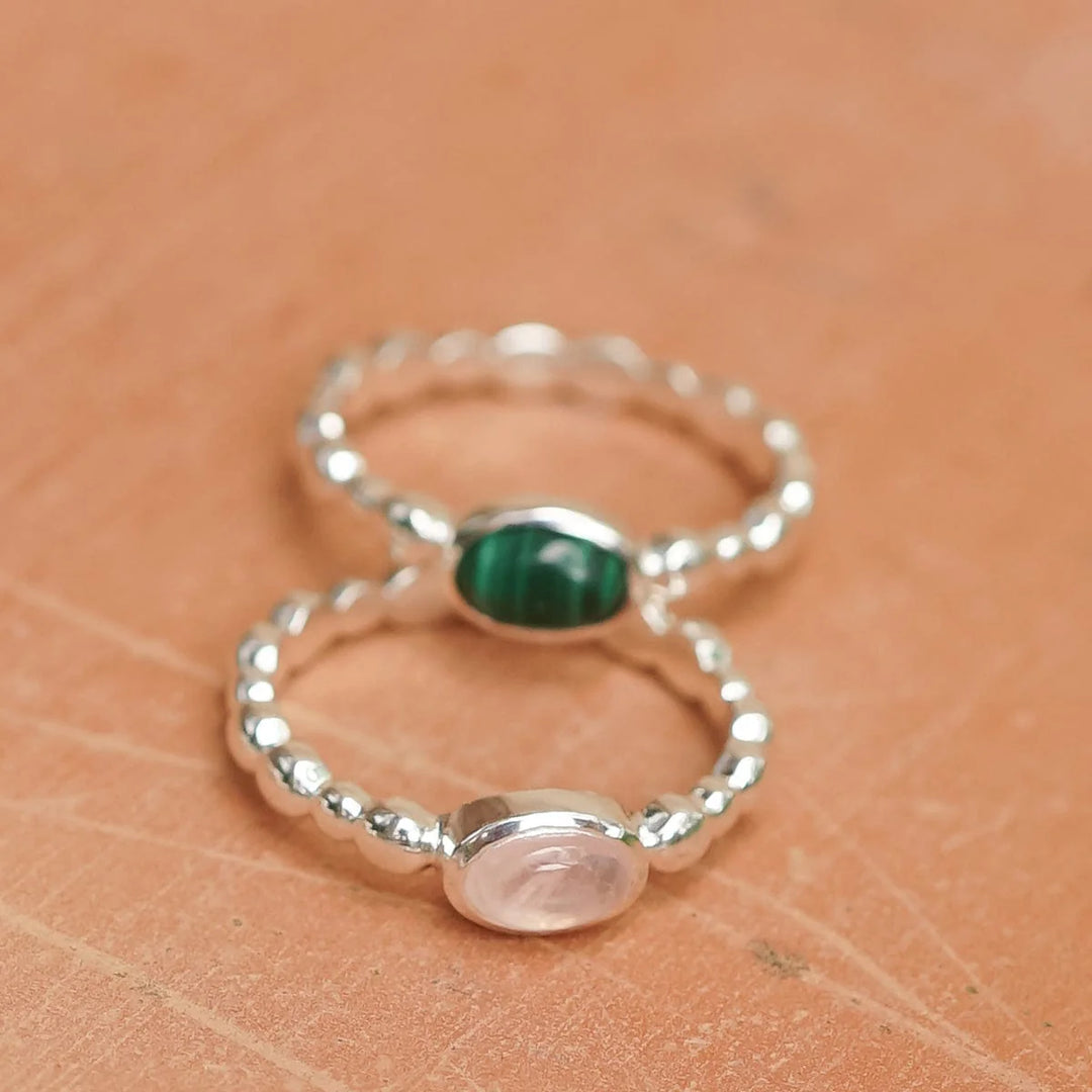 Daisy London - Rose Quartz Healing Stone Bobble Ring - Silver
