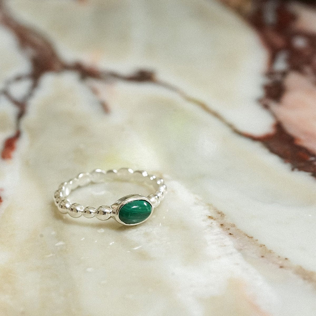 Daisy London - Malachite Healing Stone Bobble Ring - Silver