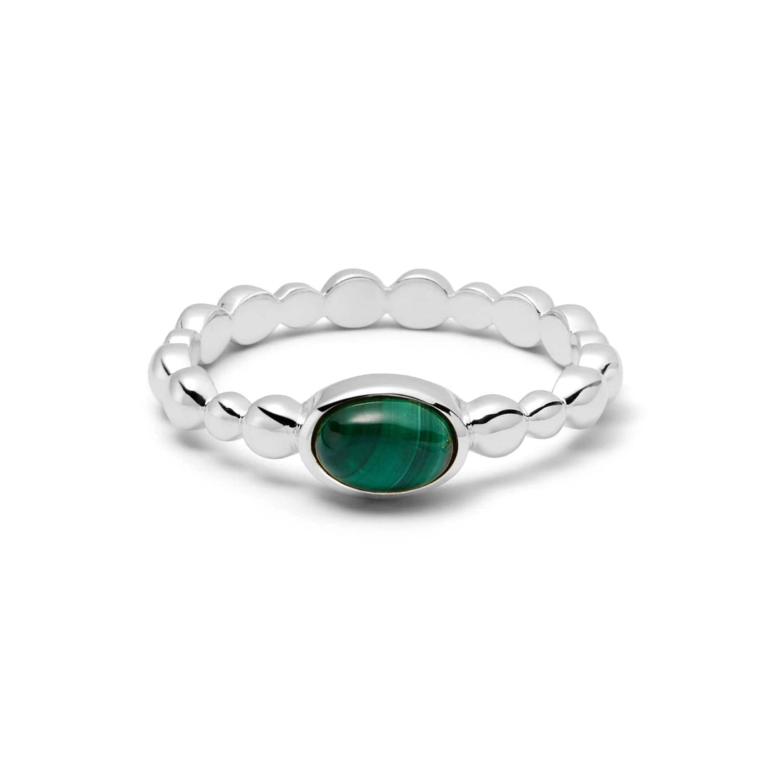 Daisy London - Malachite Healing Stone Bobble Ring - Silver