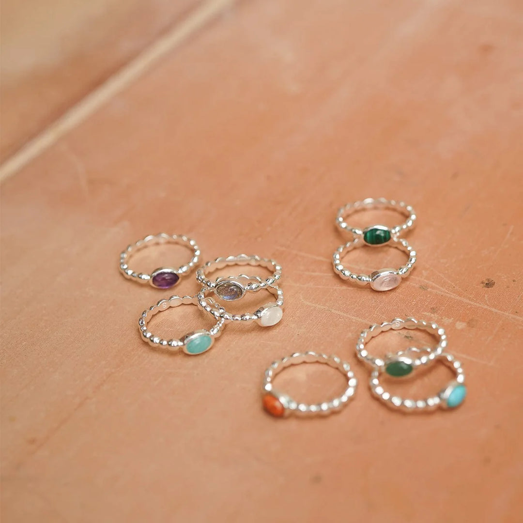 Daisy London - Green Aventurine Healing Stone Bobble Ring - Silver