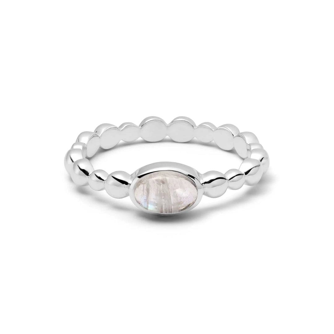 Daisy London - Rainbow Moonstone Healing Stone Bobble Ring - Silver