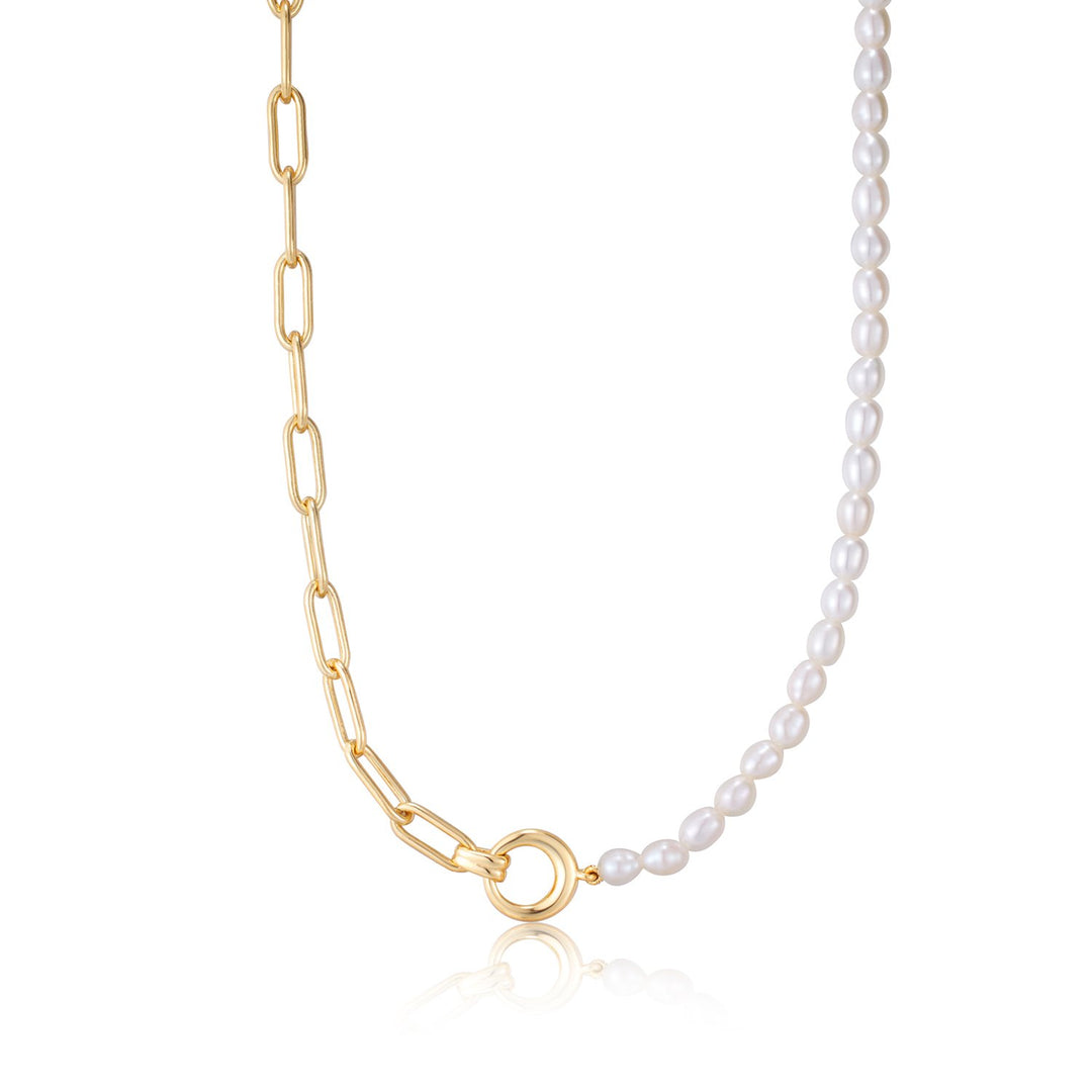 Ania Haie - Pearl Chunky Link Chain Necklace - Gold