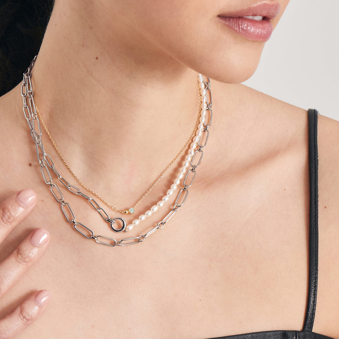 Ania Haie - Pearl Chunky Link Chain Necklace - Silver