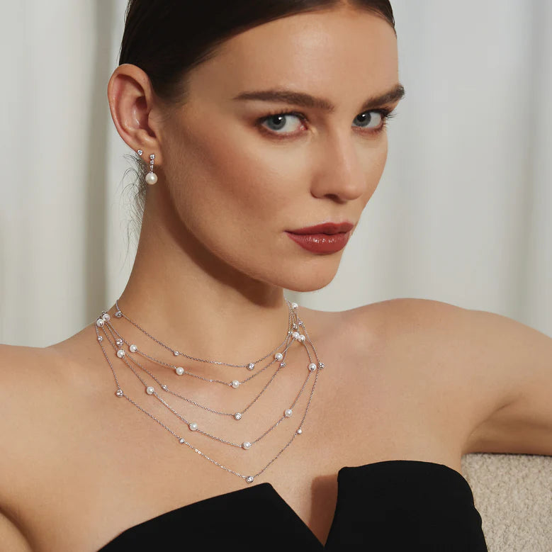 Ania Haie - Shell Pearl Station Chain Necklace - Silver