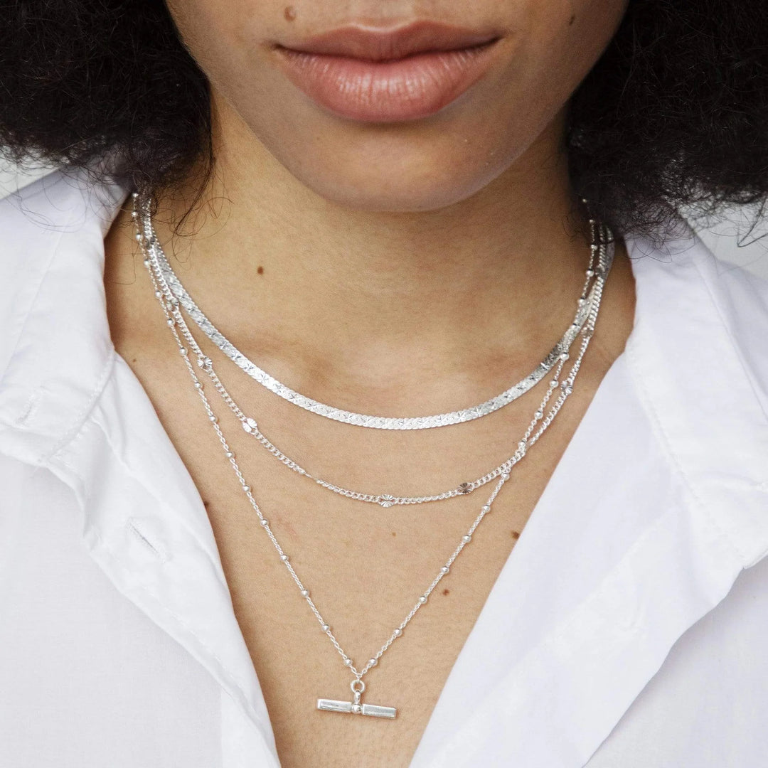 Daisy London - T Bar Bobble Chain Necklace - Silver