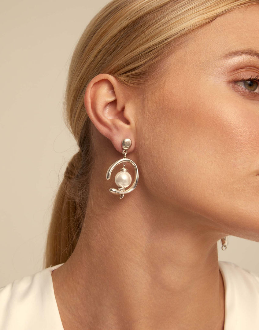 UNOde50 - Pearl Hoop Earrings - Silver