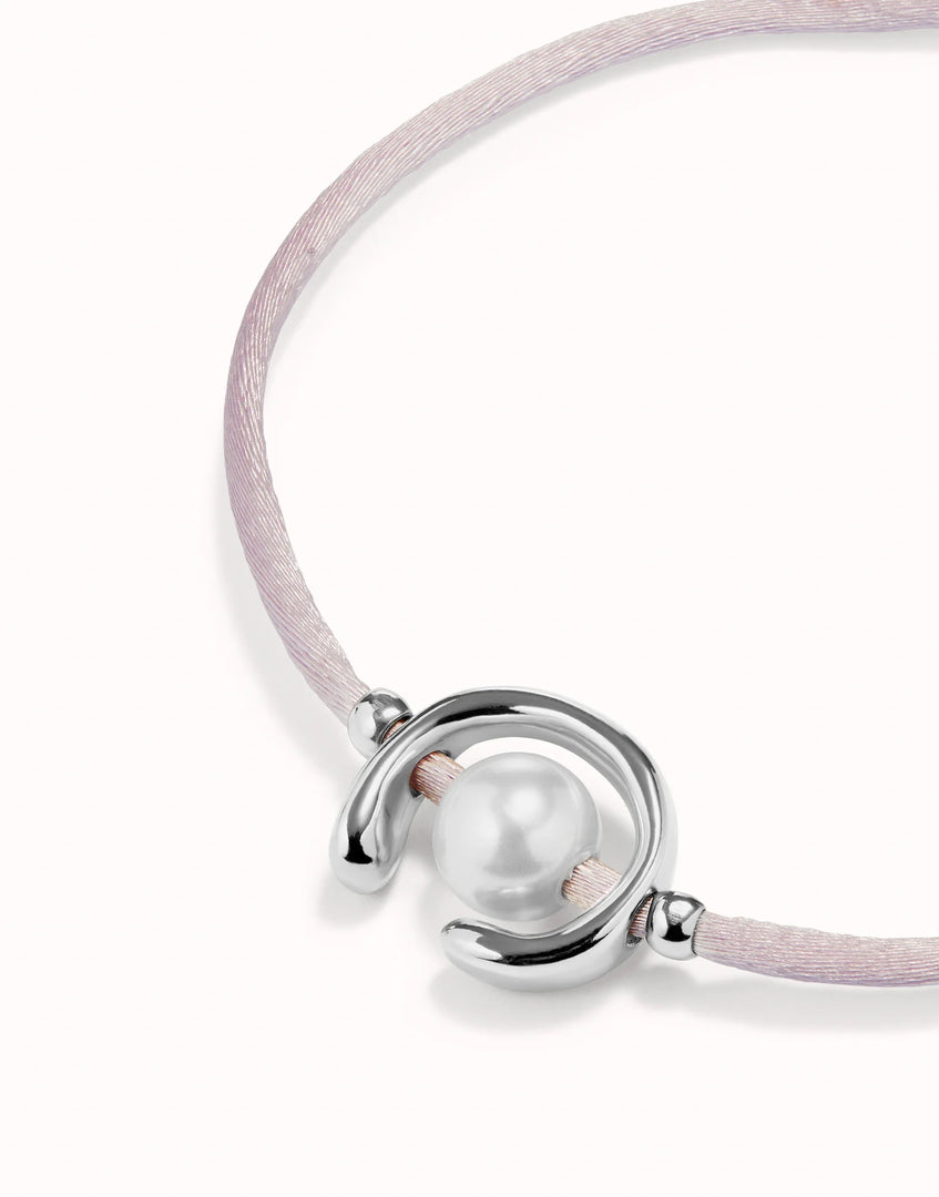UNOde50 - Lilac Cord and Shell Pearl Bracelet - Silver